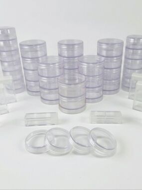 Clear Craft & Jewelry Organizer Lot,  Stackable Jars & Cases w/ Lids
